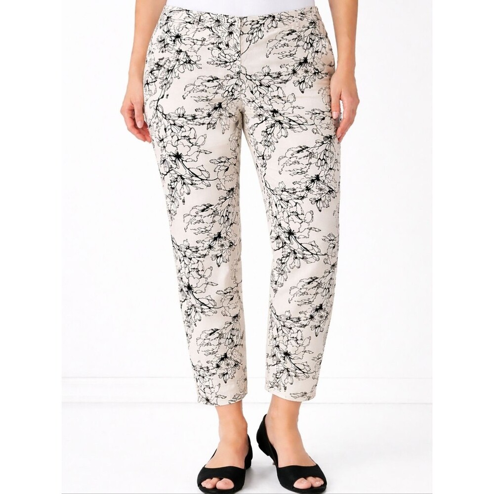 Chico's Women's size 16 Cotton Floral Stretch Denim Pants Casual